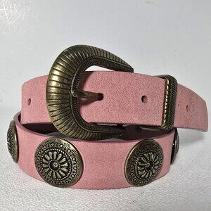 Anthropologie Coin-Studded Suede Leather Belt Concho Style Pink Size L